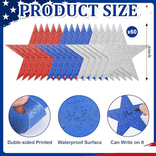 60 Pcs Patriotic Star Cutouts Double Printed Paper Star Confetti Cutouts for 4th of July Decoration Bulletin, alternate view