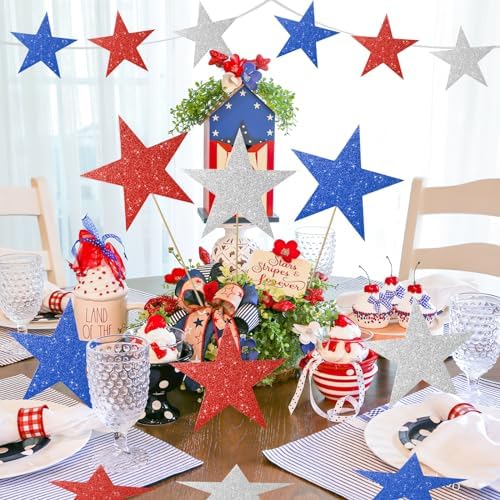 60 Pcs Patriotic Star Cutouts Double Printed Paper Star Confetti Cutouts for 4th of July Decoration Bulletin, alternate view