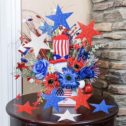 60 Pcs Patriotic Star Cutouts Double Printed Paper Star Confetti Cutouts for 4th of July Decoration Bulletin, alternate view