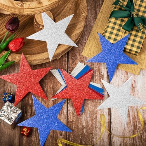 60 Pcs Patriotic Star Cutouts Double Printed Paper Star Confetti Cutouts for 4th of July Decoration Bulletin, alternate view