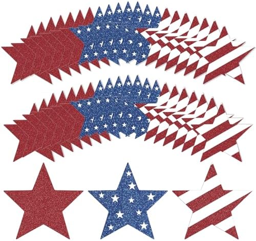 60 Pcs Patriotic Star Cutouts Double Printed Paper Star Confetti Cutouts