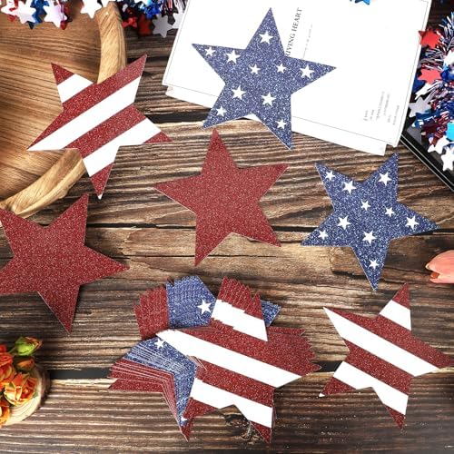 60 Pcs Patriotic Star Cutouts Double Printed Paper Star Confetti Cutouts, alternate view 2