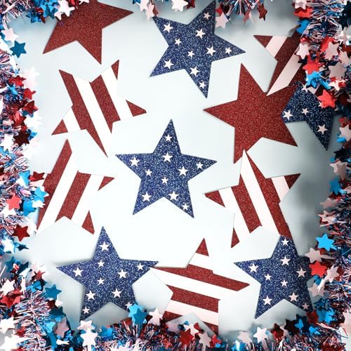 60 Pcs Patriotic Star Cutouts Double Printed Paper Star Confetti Cutouts, alternate view 4