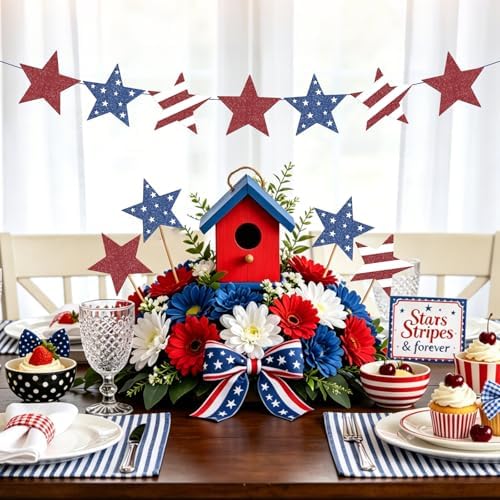 60 Pcs Patriotic Star Cutouts Double Printed Paper Star Confetti Cutouts, alternate view 5