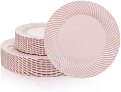 60 Pcs Pink Plastic Plates, Disposable Plates for Party, Pink Plates Include 30Pcs Dinner Plates 10",30pcs