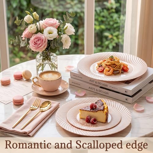 60 Pcs Pink Plastic Plates, Disposable Plates for Party, Pink Plates Include 30Pcs Dinner Plates 10",30pcs, alternate view 2