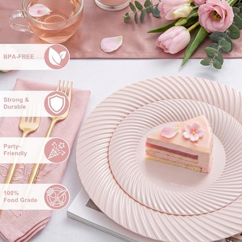 60 Pcs Pink Plastic Plates, Disposable Plates for Party, Pink Plates Include 30Pcs Dinner Plates 10",30pcs, alternate view 5