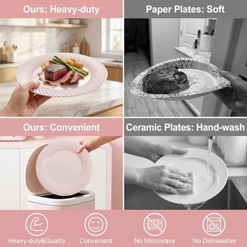 60 Pcs Pink Plastic Plates, Disposable Plates for Party, Pink Plates Include 30Pcs Dinner Plates 10",30pcs, alternate view 6