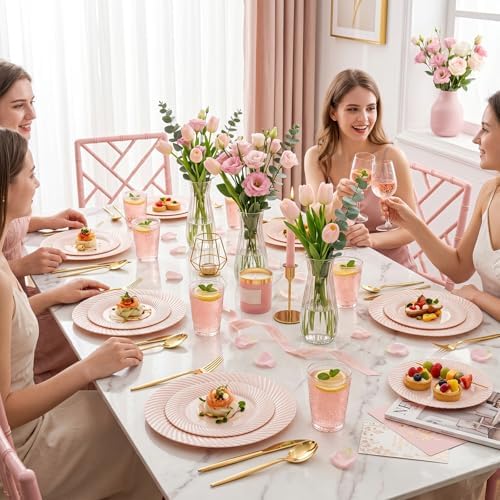 60 Pcs Pink Plastic Plates, Disposable Plates for Party, Pink Plates Include 30Pcs Dinner Plates 10",30pcs, alternate view 7