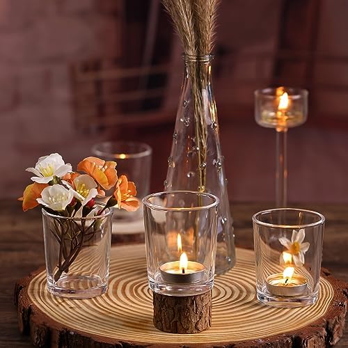60 Pcs Votive Candle Holders Clear Tea Lights Candle Holder in Gold, alternate view 4