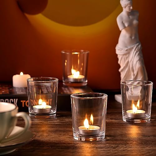 60 Pcs Votive Candle Holders Clear Tea Lights Candle Holder in Gold, alternate view 5