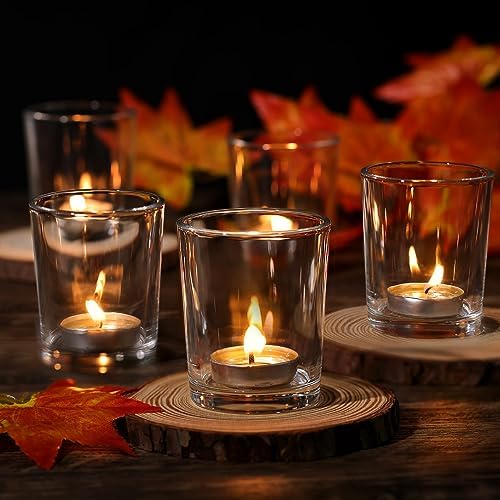 60 Pcs Votive Candle Holders Clear Tea Lights Candle Holder in Gold, alternate view 6
