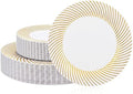 60 Pcs White Plastic Plates, Disposable Plates with Gold Trim, Party Plates Include 30Pcs Dinner Plates