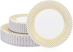 60 Pcs White Plastic Plates, Disposable Plates with Gold Trim, Party Plates Include 30Pcs Dinner Plates