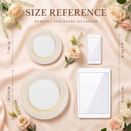60 Pcs White Plastic Plates, Disposable Plates with Gold Trim, Party Plates Include 30Pcs Dinner Plates, alternate view 3