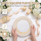 60 Pcs White Plastic Plates, Disposable Plates with Gold Trim, Party Plates Include 30Pcs Dinner Plates, alternate view 5