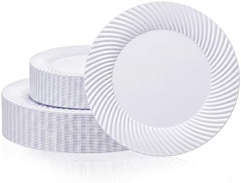 60 Pcs White Plastic Plates, Plates Disposable Heavy Duty, Disposable Plates Include 30Pcs Dinner Plates
