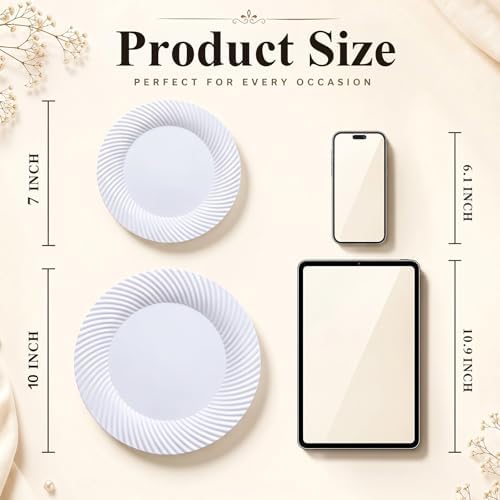 60 Pcs White Plastic Plates, Plates Disposable Heavy Duty, Disposable Plates Include 30Pcs Dinner Plates, alternate view 3