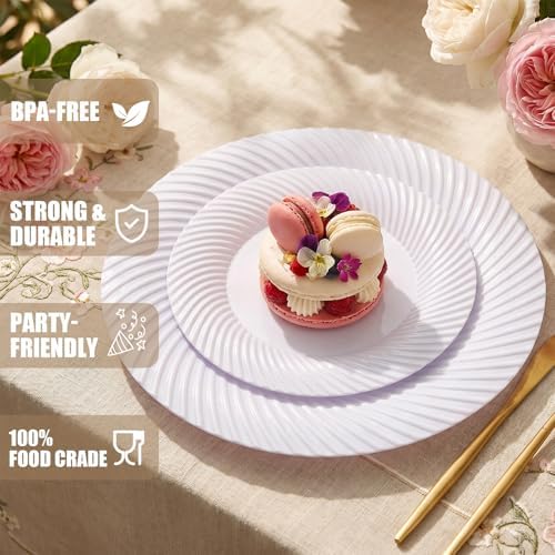 60 Pcs White Plastic Plates, Plates Disposable Heavy Duty, Disposable Plates Include 30Pcs Dinner Plates, alternate view 5