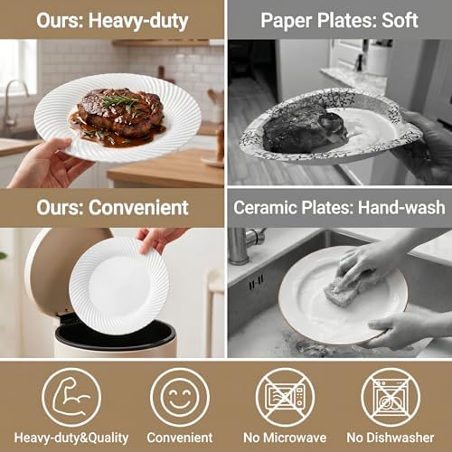 60 Pcs White Plastic Plates, Plates Disposable Heavy Duty, Disposable Plates Include 30Pcs Dinner Plates, alternate view 6