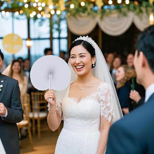 60 Pcs White Round Paper Fans, alternate view 2