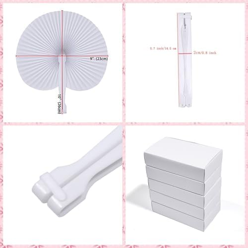 60 Pcs White Round Paper Fans, alternate view 3