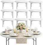 60" Round Heavy Duty 5ft Plastic Folding Table - Set of 10 Granite White Banquet Tables for Weddings & Events
