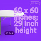 60" Round Heavy Duty 5ft Plastic Folding Table - Set of 10 Granite White Banquet Tables for Weddings & Events, alternate view