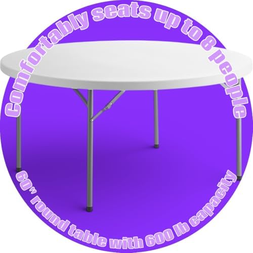 60" Round Heavy Duty 5ft Plastic Folding Table - Set of 10 Granite White Banquet Tables for Weddings & Events, alternate view