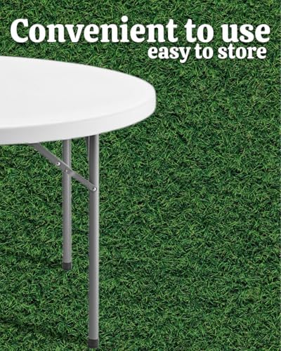 60" Round Heavy Duty 5ft Plastic Folding Table - Set of 10 Granite White Banquet Tables for Weddings & Events, alternate view