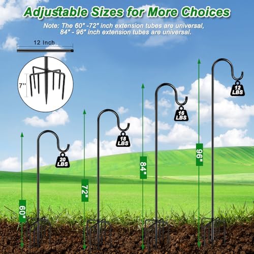 60" Shepherds Hooks for Outdoor, Heavy Duty Bird Feeder Pole for Hummingbird Feeder, Hanging Lantern, Shepherds, alternate