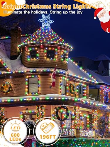 600 LED 196 FT Christmas Lights, Waterproof Outdoor String Lights with Remote and Timer, Christmas Tree Lights, alternate