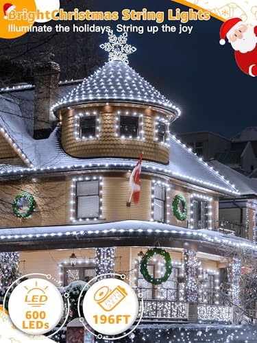 600 LED 196 FT Christmas Lights, Waterproof String Lights with Remote and Timer, Christmas Tree Lights with 8, alternate view