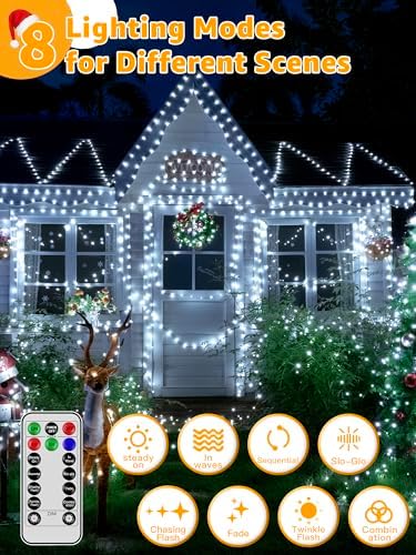 600 LED 196 FT Christmas Lights, Waterproof String Lights with Remote and Timer, Christmas Tree Lights with 8, alternate view