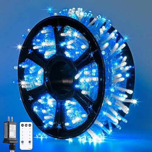 600 LED Blue and White Christmas Lights Outdoor with Remote