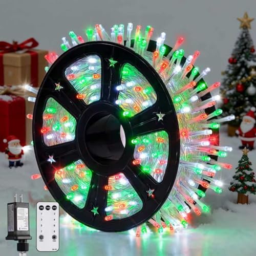 600 LED Christmas String Lights Outdoor, Red White and Green