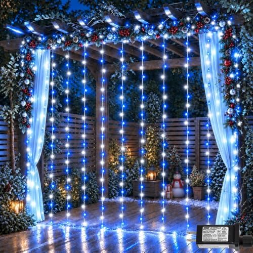 600 LED Curtain Lights(Blue and White)