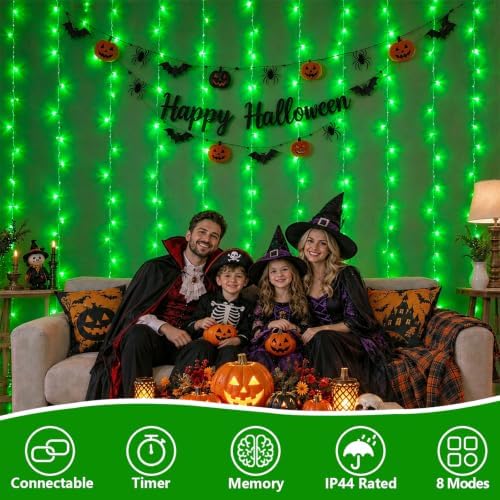 600 LED Curtain Lights(Green) in Green, alternate view 2