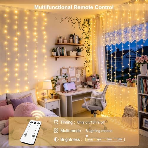 600 LED Curtain Lights, String Lights for Bedroom,9.5ft x 19.6ft, alternate view 2