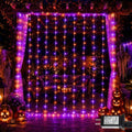 600 LED Orange Purple Curtain Lights, 19.6×9.8ft Halloween Curtain Lights with Plug in, 8 Modes Hanging String