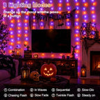 600 LED Orange Purple Curtain Lights, 19.6×9.8ft Halloween Curtain Lights with Plug in, 8 Modes Hanging String, alternate