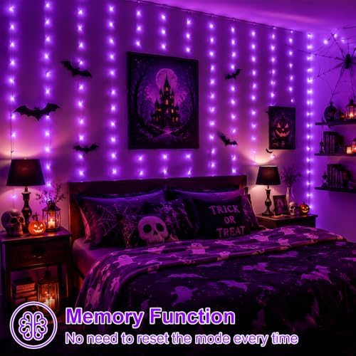600 LED Purple Curtain Lights, 19.6×9.8ft Halloween Lights with Plug in, 8 Modes Hanging String Lights for, alternate view 7