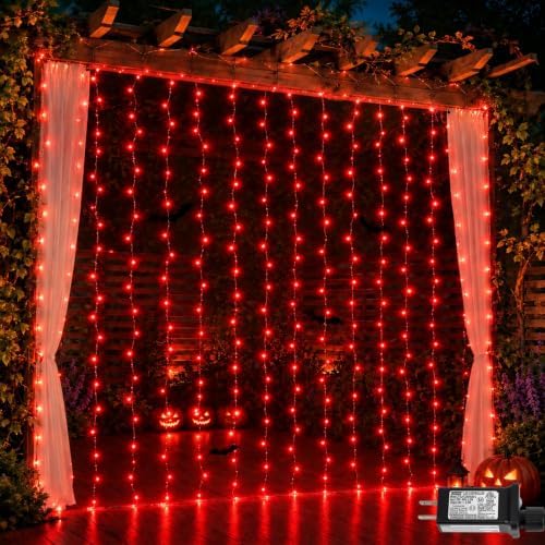 600 LED Red Halloween Lights, Curtain Lights Plug in, 8 Modes Hanging String Lights for Bedroom Wall Window