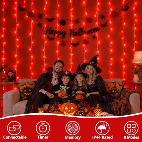 600 LED Red Halloween Lights, Curtain Lights Plug in, 8 Modes Hanging String Lights for Bedroom Wall Window, alternate view 2