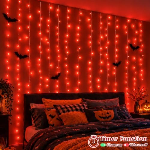 600 LED Red Halloween Lights, Curtain Lights Plug in, 8 Modes Hanging String Lights for Bedroom Wall Window, alternate view 4