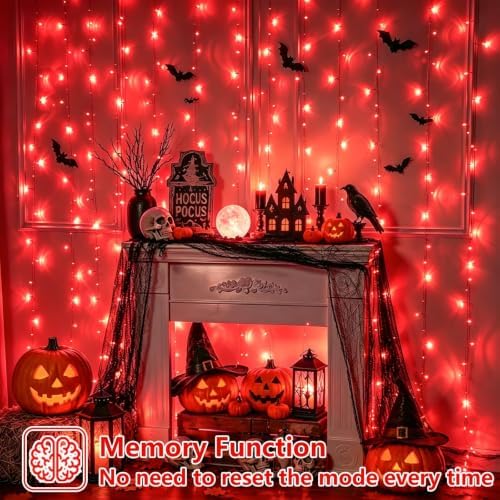 600 LED Red Halloween Lights, Curtain Lights Plug in, 8 Modes Hanging String Lights for Bedroom Wall Window, alternate view 5