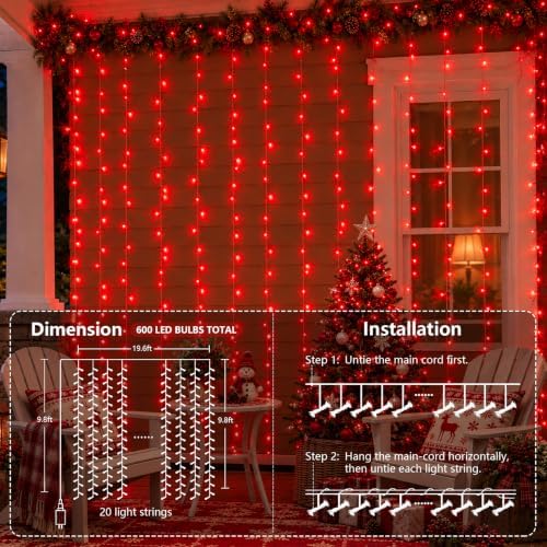600 LED Red Halloween Lights, Curtain Lights Plug in, 8 Modes Hanging String Lights for Bedroom Wall Window, alternate view 7
