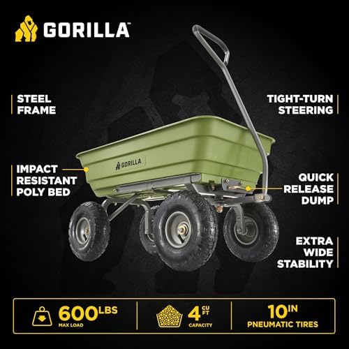 600-Pound Capacity Heavy Duty Poly Yard Garden Steel Quick Dump Utility Wheelbarrow Wagon Cart with Straight, alternate view