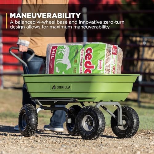 600-Pound Capacity Heavy Duty Poly Yard Garden Steel Quick Dump Utility Wheelbarrow Wagon Cart with Straight, alternate view