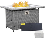 60000 BTU Wicker Gas Fire Pit Outdoor Fire Pit Table 45 Inch Fire Pits for Outside with Woodgrain Marble